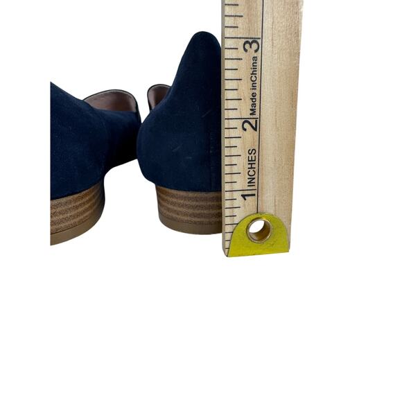 Cupio Women’s Size Made in Spain Navy Suede Loafers | 1” Heel | Gold Logo Detail - Picture 6 of 6